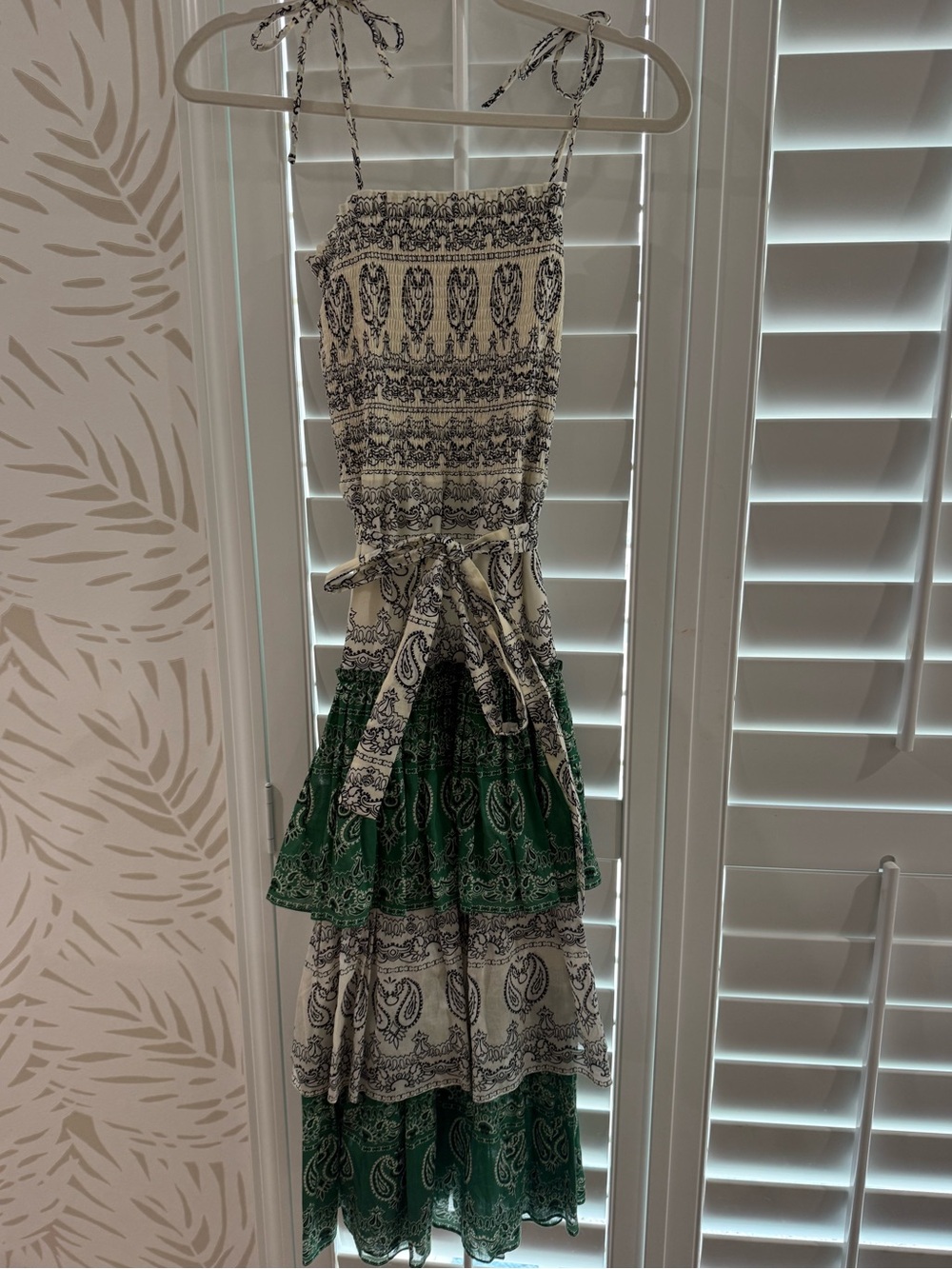 Tory Burch Green and Cream Paisley Tiered Midi Dress - Picture 4 of 5
